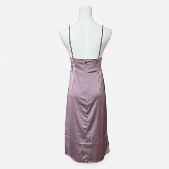 NWT Wild Honey Dusty Lavender Floral Embroidered Satin Mesh Slip Midi Dress S - Picture 6 of 7